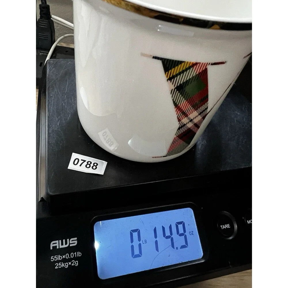 POTTERY BARN STEWART PLAID (Y) INITIAL COFFEE MUG Christmas Red Green Table